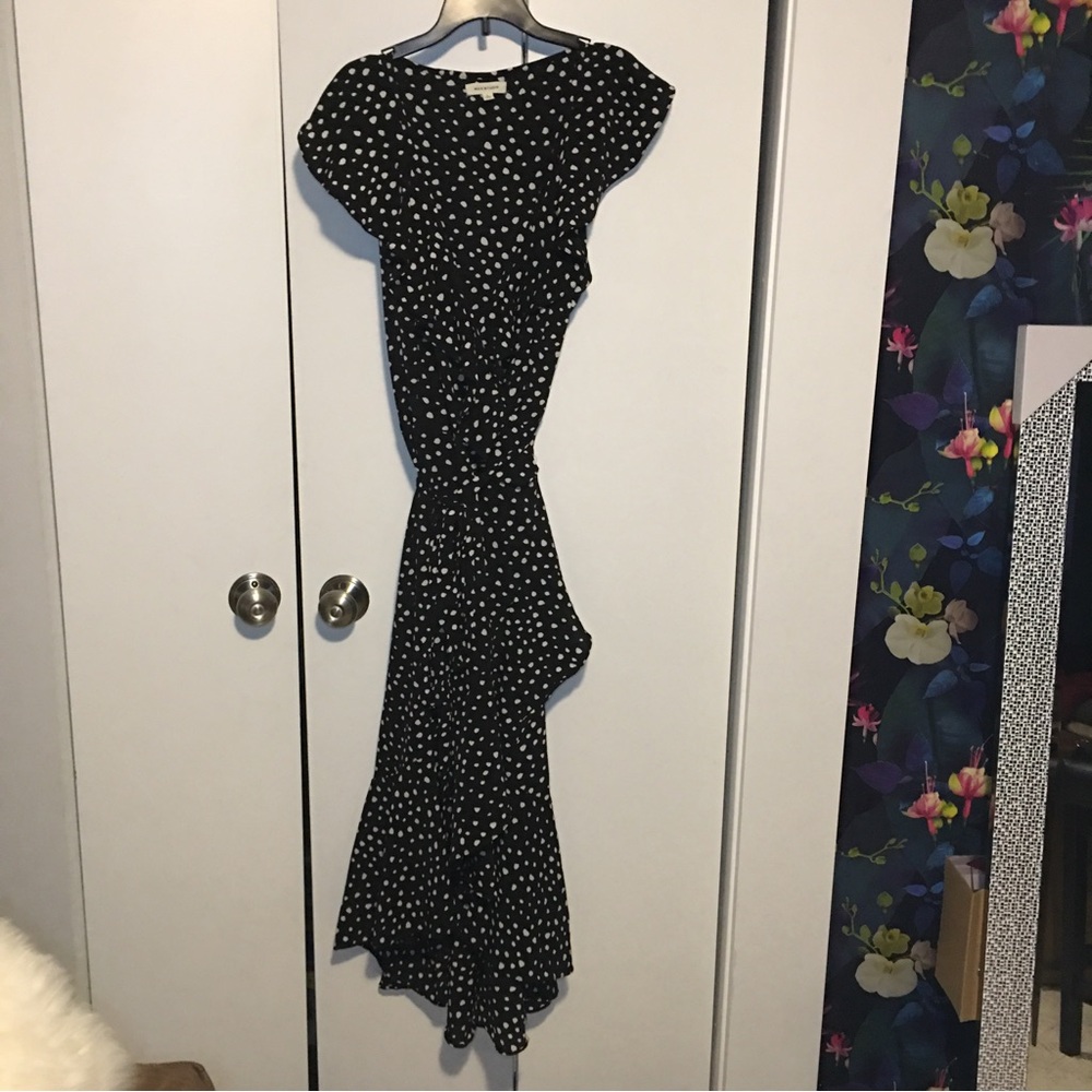 Max Studio Polka Dot Wrap Dress Black and White Size Large Preowned